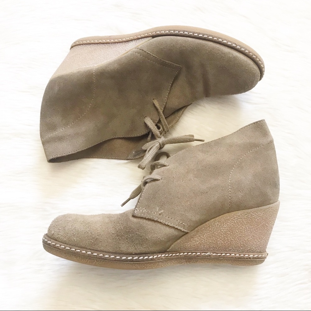 J Crew MaCalister Tan Suede lace up wedge booties